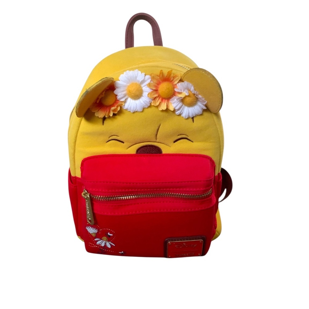 Loungefly Disney Winnie the Pooh Floral Crown Flocked Mini Backpack - Picture 6 of 8